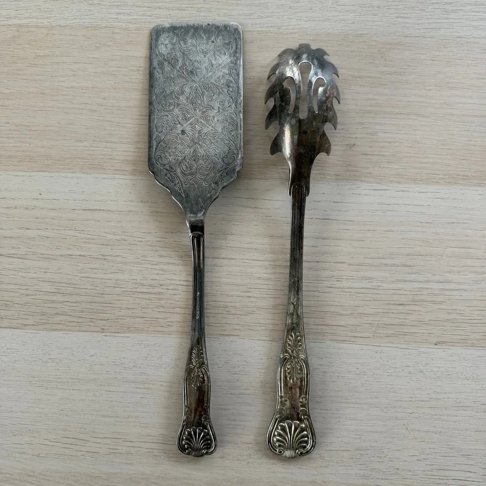 Sheffield Silver Co Silverplate Cake Lifter and Pasta Server Ornate Serving Set